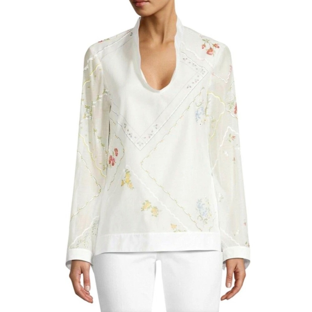 Tory Burch Handkerchief Silk Tunic Top in New Ivory Size 0 boho - Picture 3 of 14